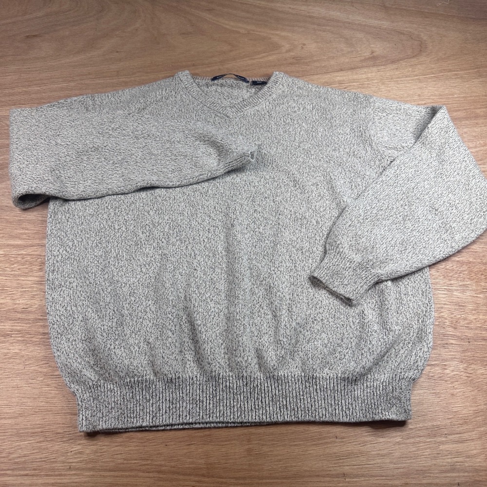 Northern Isles Mens Large Cotton V Neck Knit Sweater Tan Heather Pullover